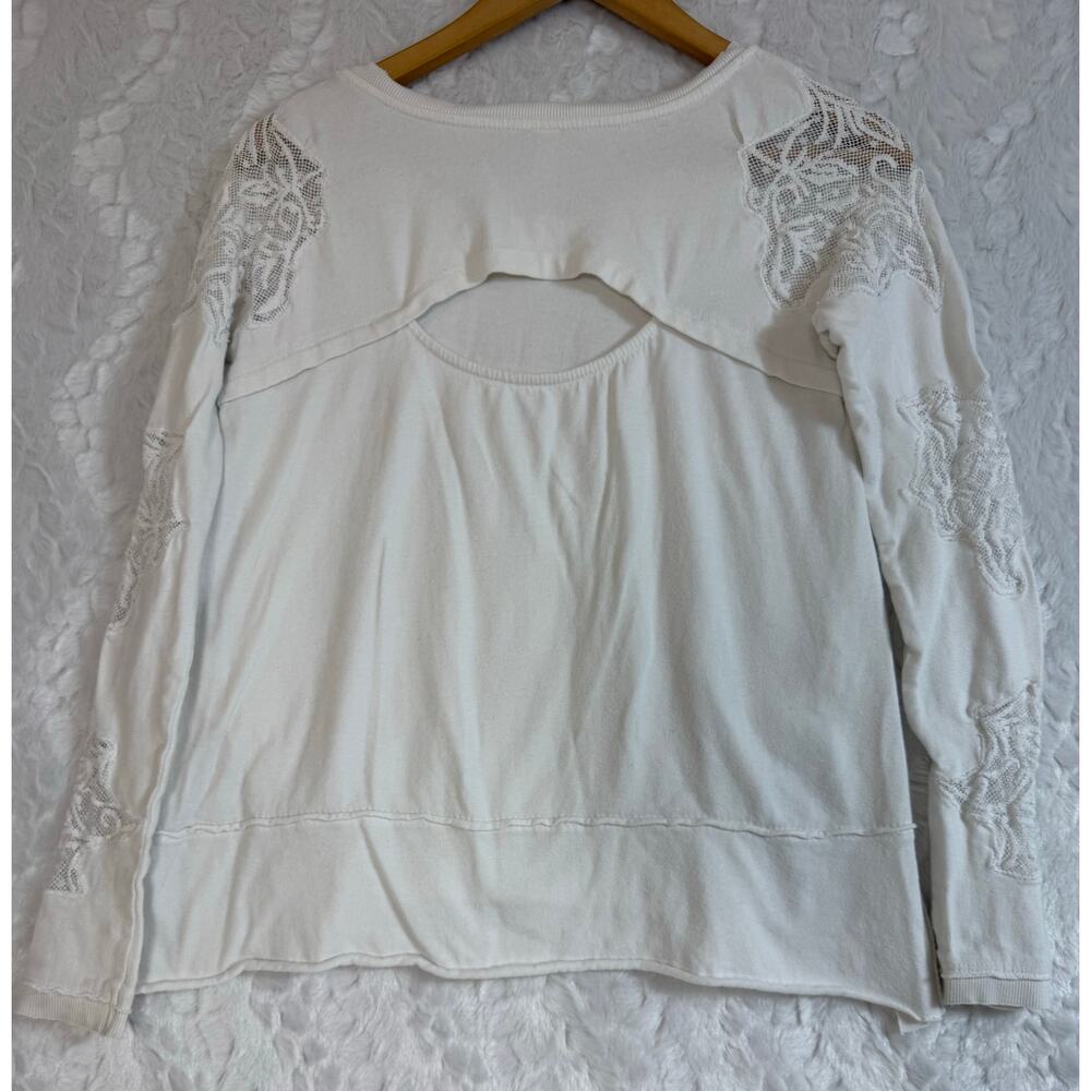 Free People Outer Sunset Ivory White Lace Insert Long Sleeve Boho Knit Top XS - Picture 4 of 16